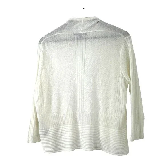 Apt 9 Women White Open Front Knit Cardigan Sweater Lightweight MP Petite 1423R4 - Picture 6 of 12